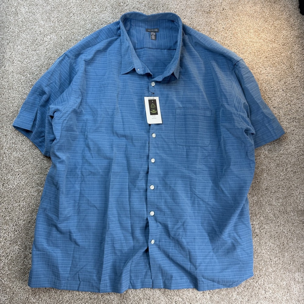 Van Heusen Shirt Mens 4XL Big & Tall Blue Check Short Sleeve Button Up Casual